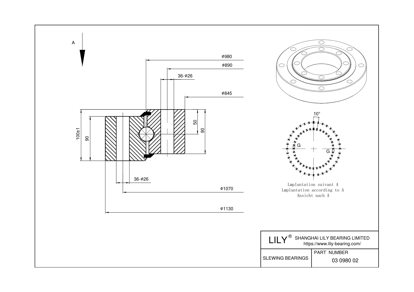 03 0980 02 Four Point Contact Ball Slewing Ring Bearing cad drawing