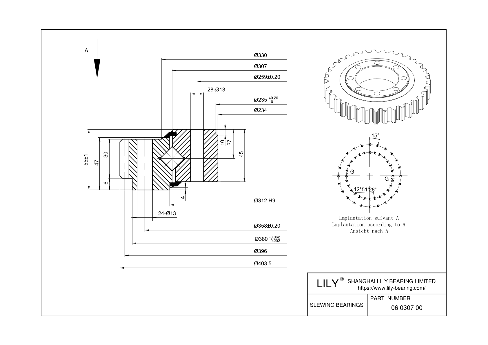 06 0307 00 Cross Roller Slewing Ring Bearing cad drawing