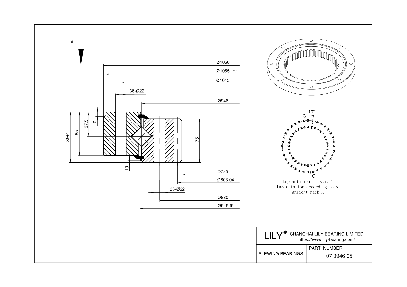 07 0946 05 Cross Roller Slewing Ring Bearing cad drawing