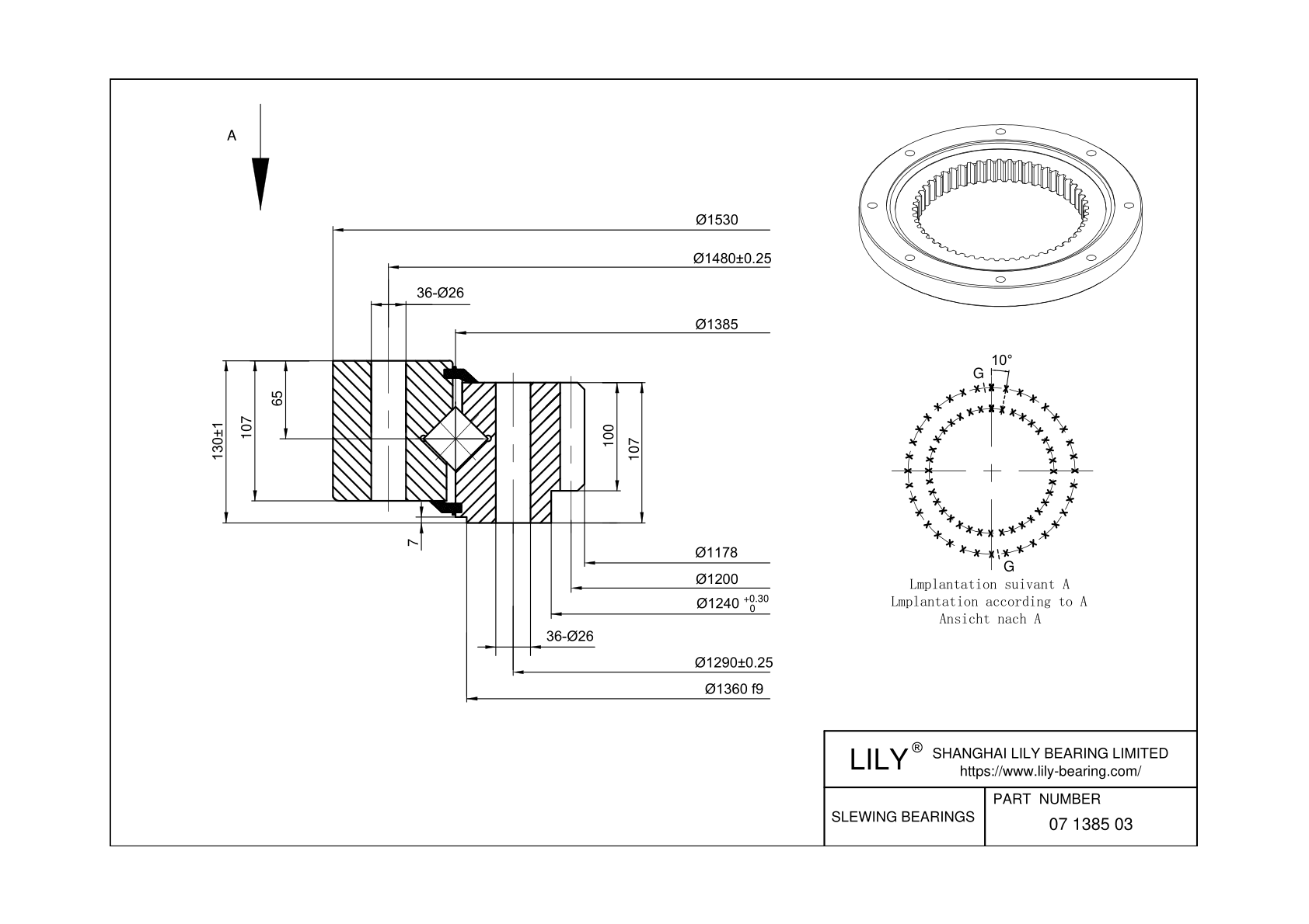 07 1385 03 Cross Roller Slewing Ring Bearing cad drawing