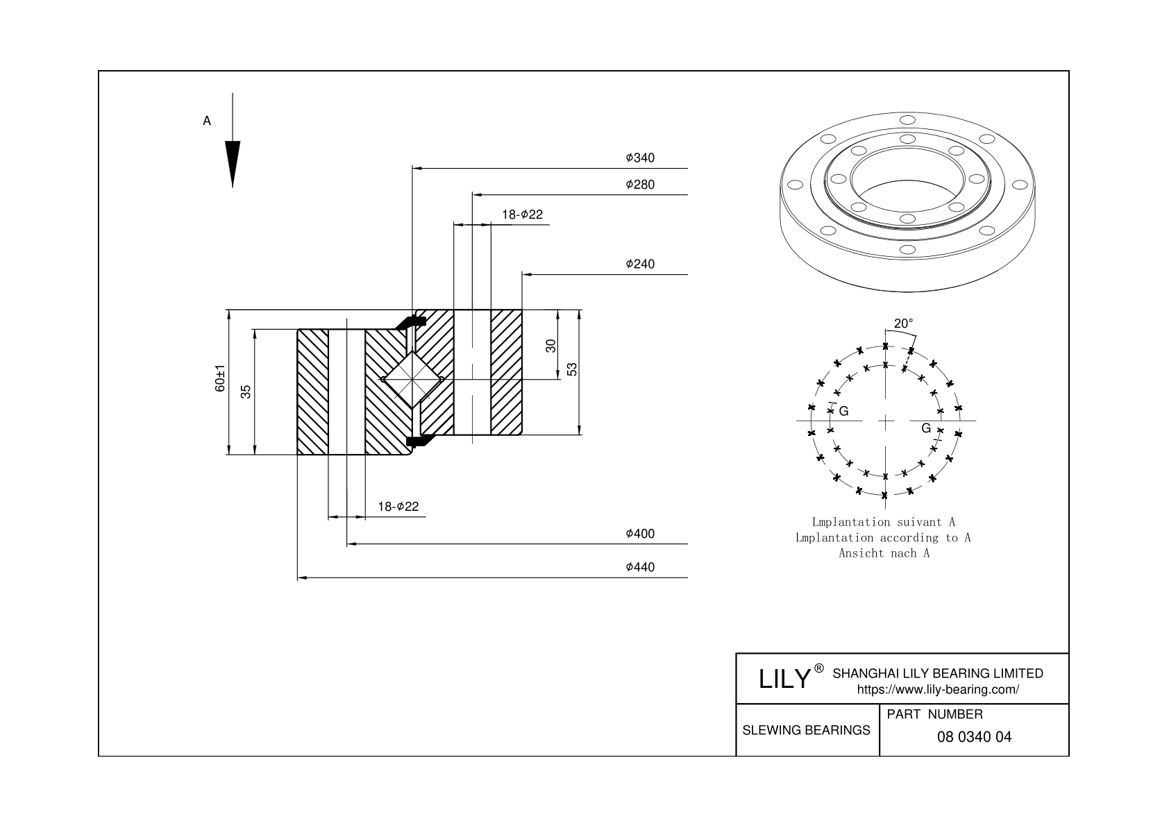08 0340 04 Cross Roller Slewing Ring Bearing cad drawing