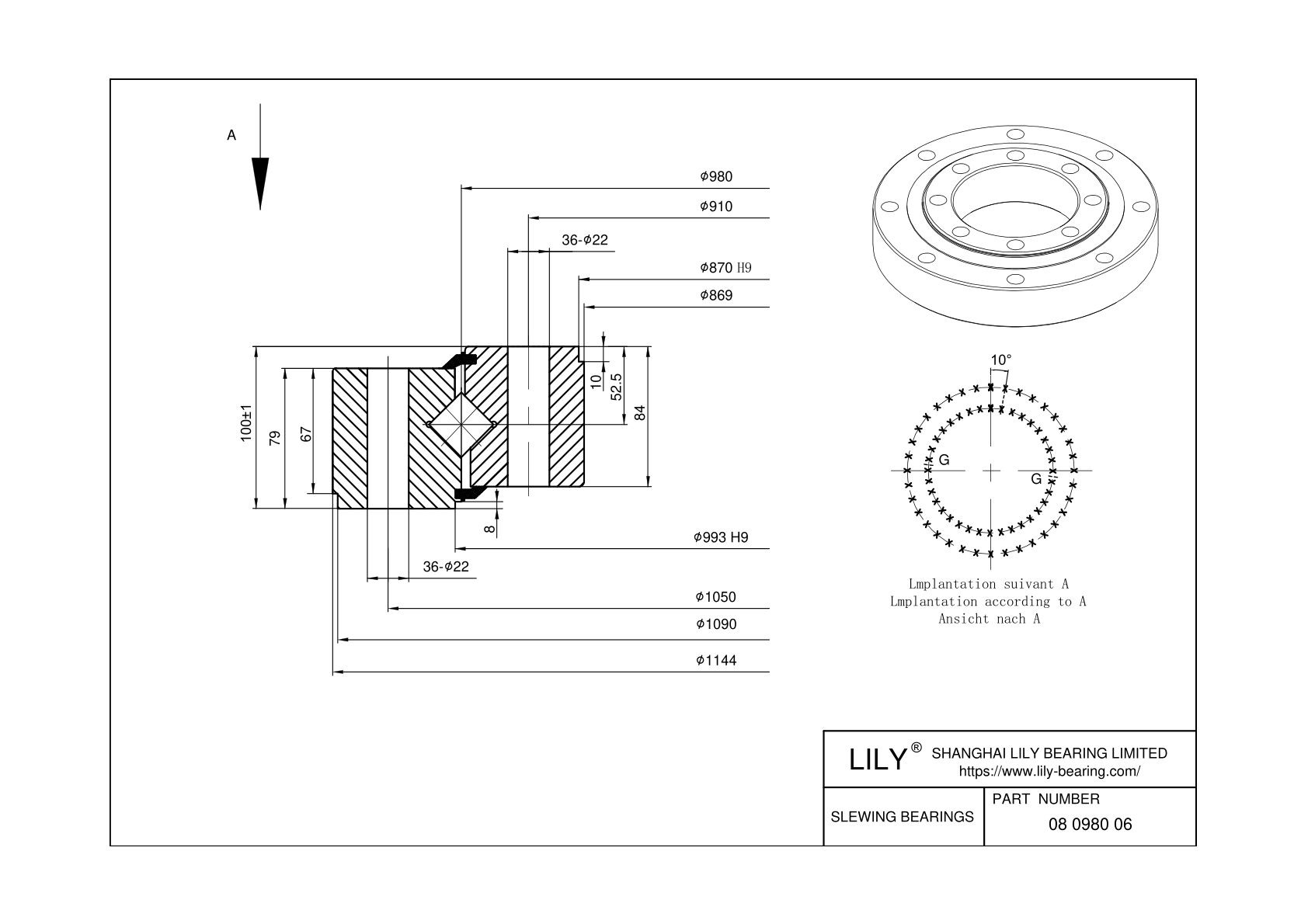 08 0980 06 Cross Roller Slewing Ring Bearing cad drawing