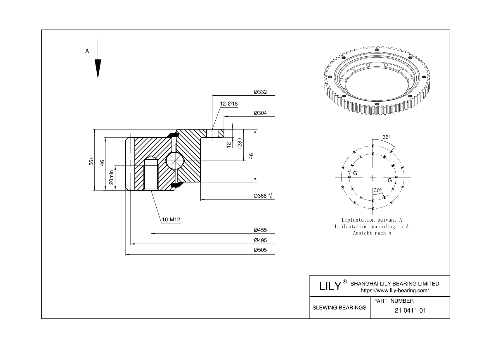 21 0411 01 Four Point Contact Ball Slewing Ring Bearing cad drawing