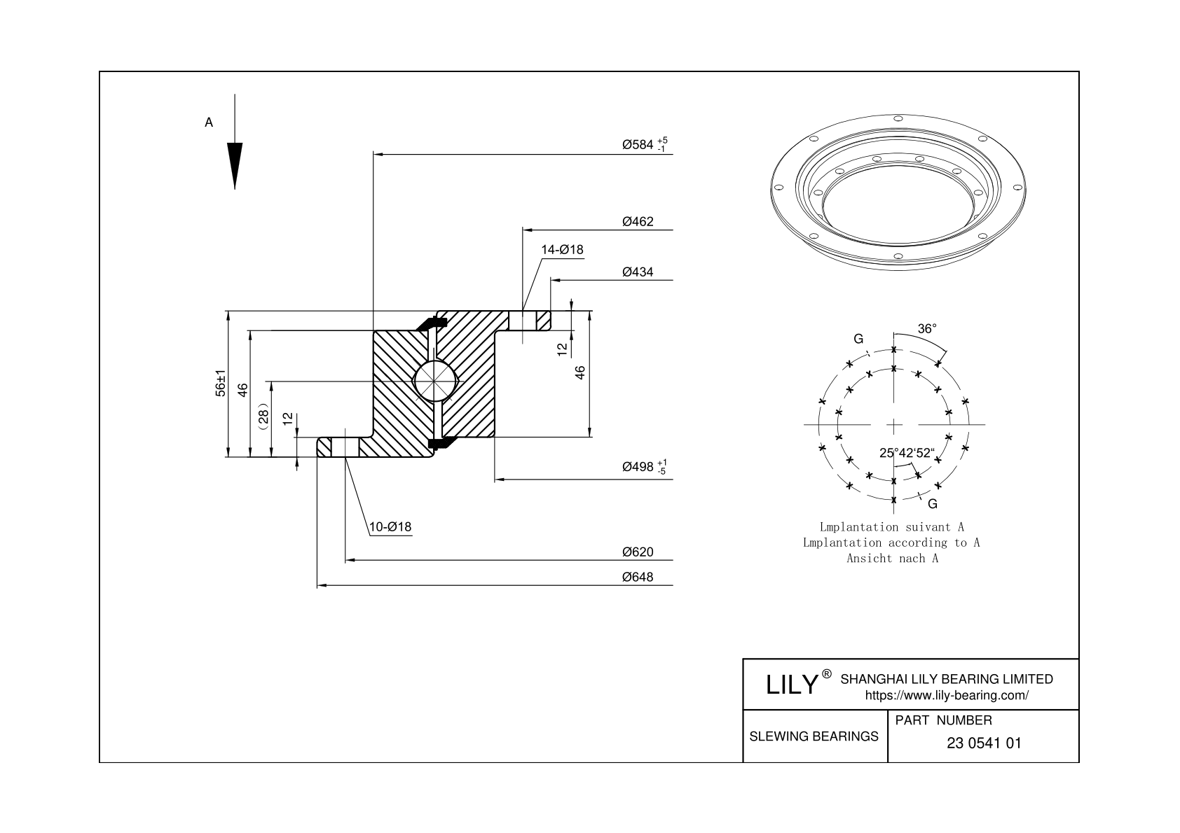 23 0541 01 Four Point Contact Ball Slewing Ring Bearing cad drawing