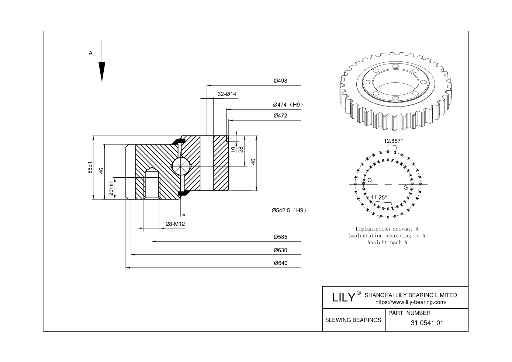 34 0541 01 Four Point Contact Ball Slewing Ring Bearing cad drawing