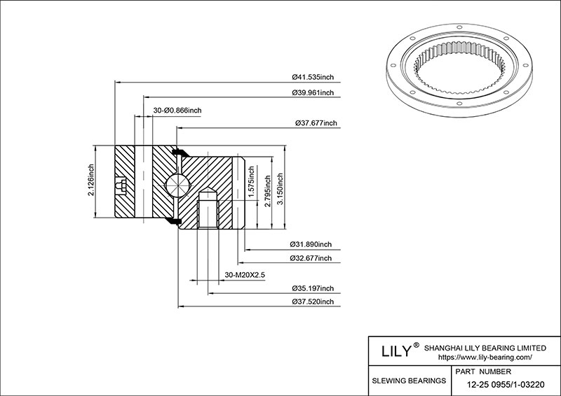 12-25 0955/1-03220 Four Point Contact Ball Slewing Ring Bearing cad drawing