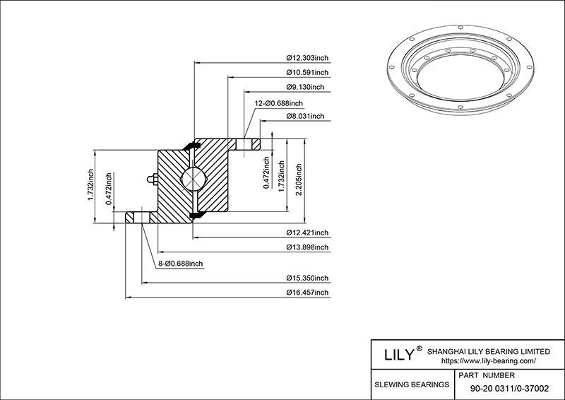 90-20 0311/0-37002 Four Point Contact Ball Slewing Ring Bearing cad drawing