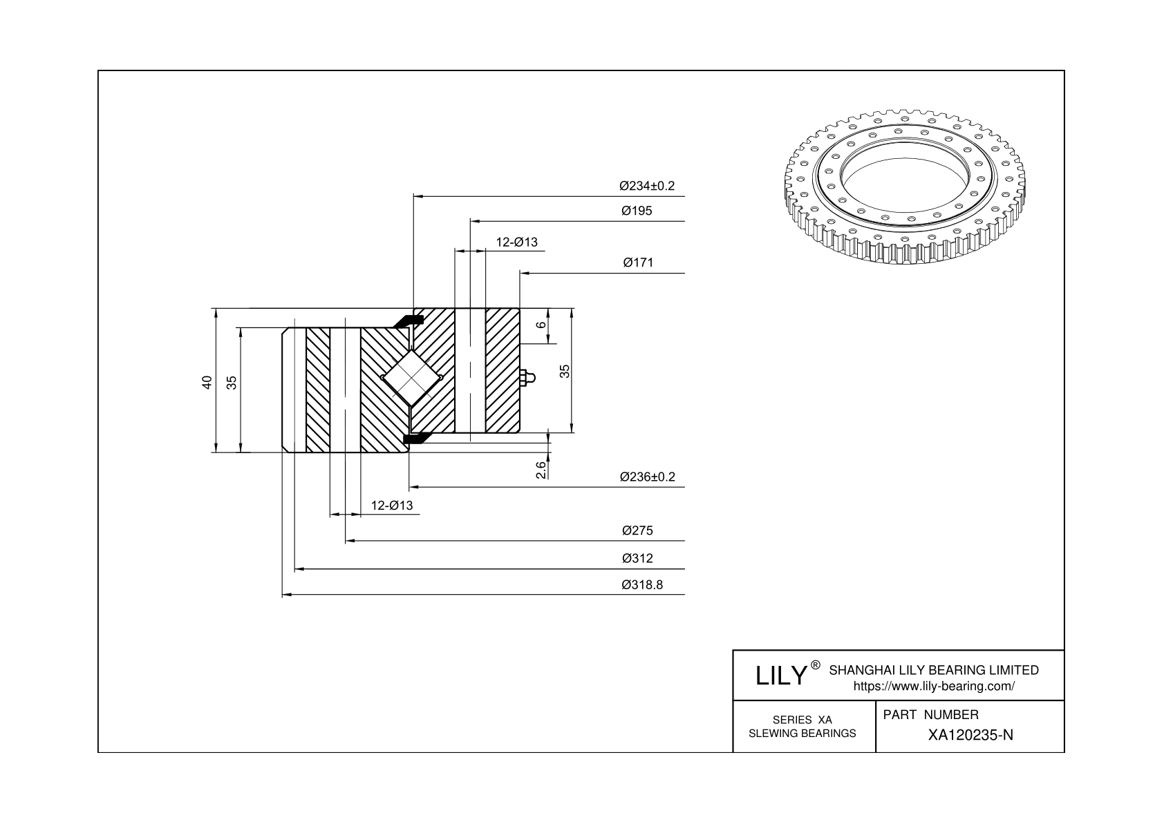 XA120235-N Cross Roller Slewing Ring Bearing cad drawing