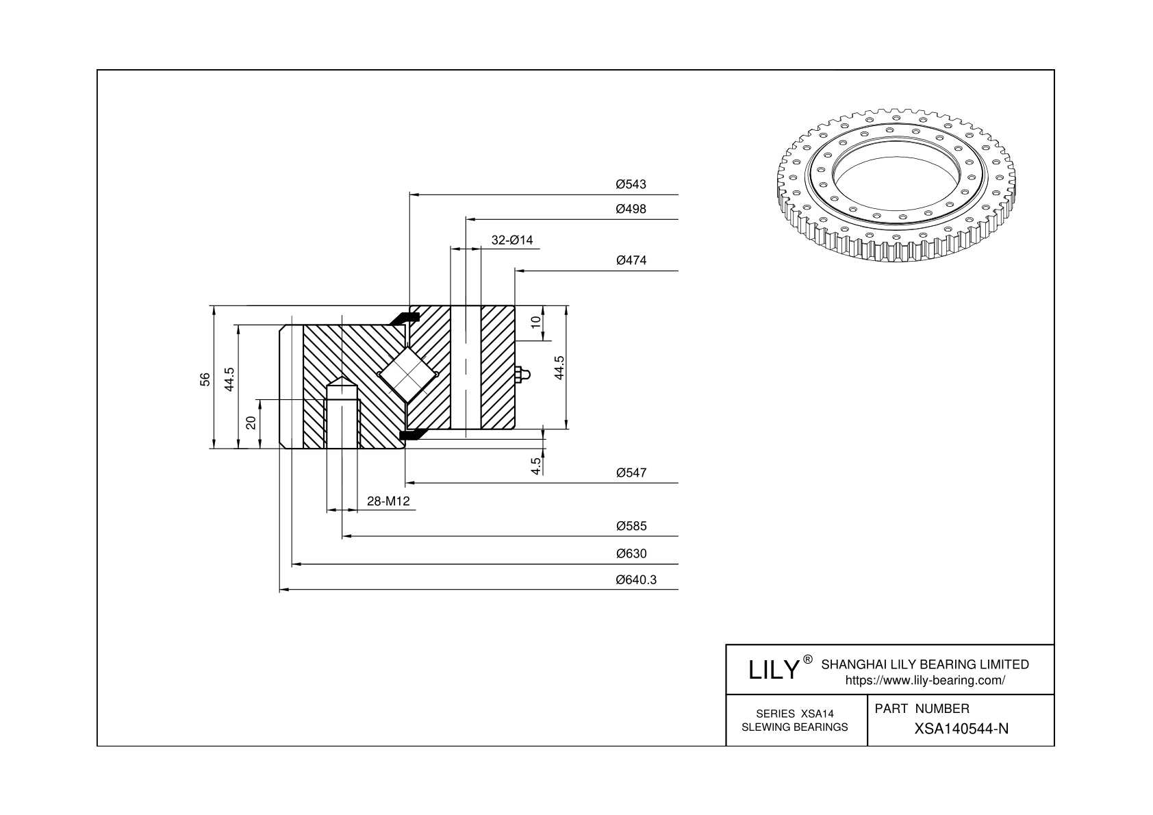 XSA140544-N Cross Roller Slewing Ring Bearing cad drawing