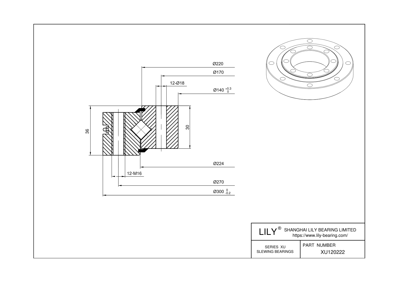 XU120222-RR Cross Roller Slewing Ring Bearing cad drawing