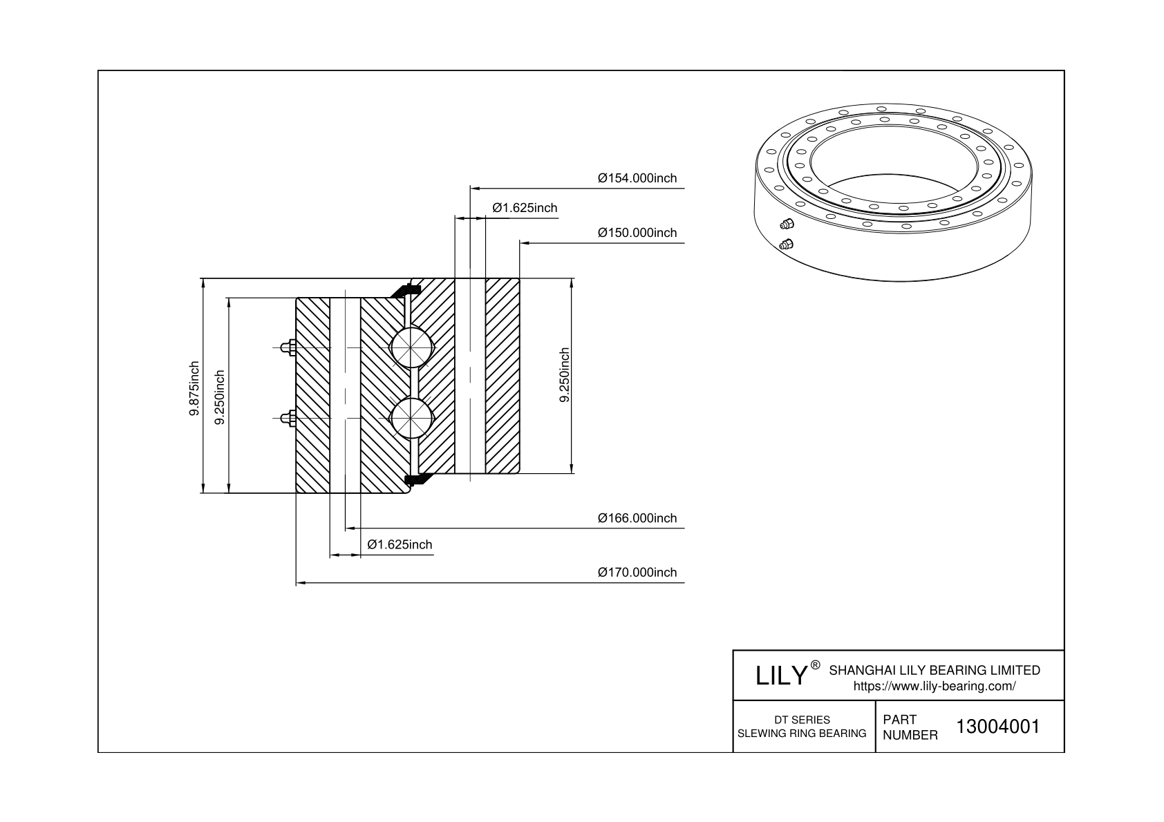 13004001 Eight Point Contact Ball Slewing Ring Bearing cad drawing