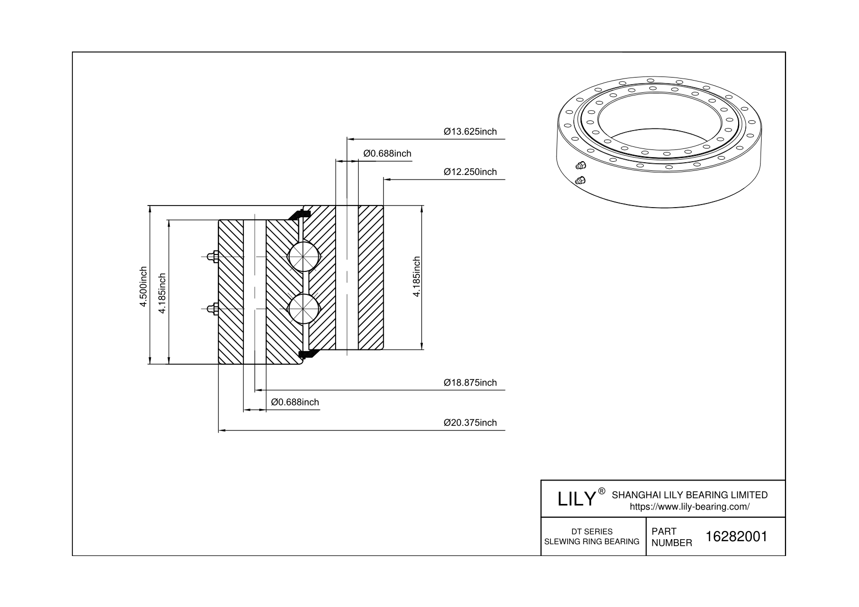 16282001 Eight Point Contact Ball Slewing Ring Bearing cad drawing