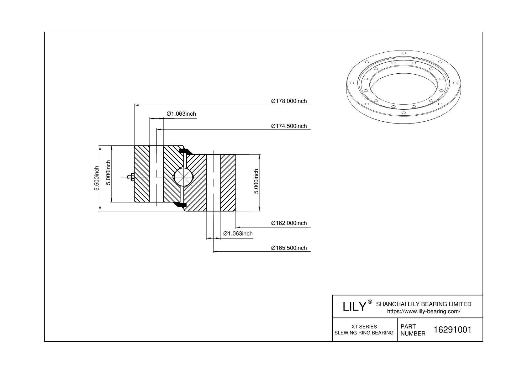 16291001 Four Point Contact Ball Slewing Ring Bearing cad drawing
