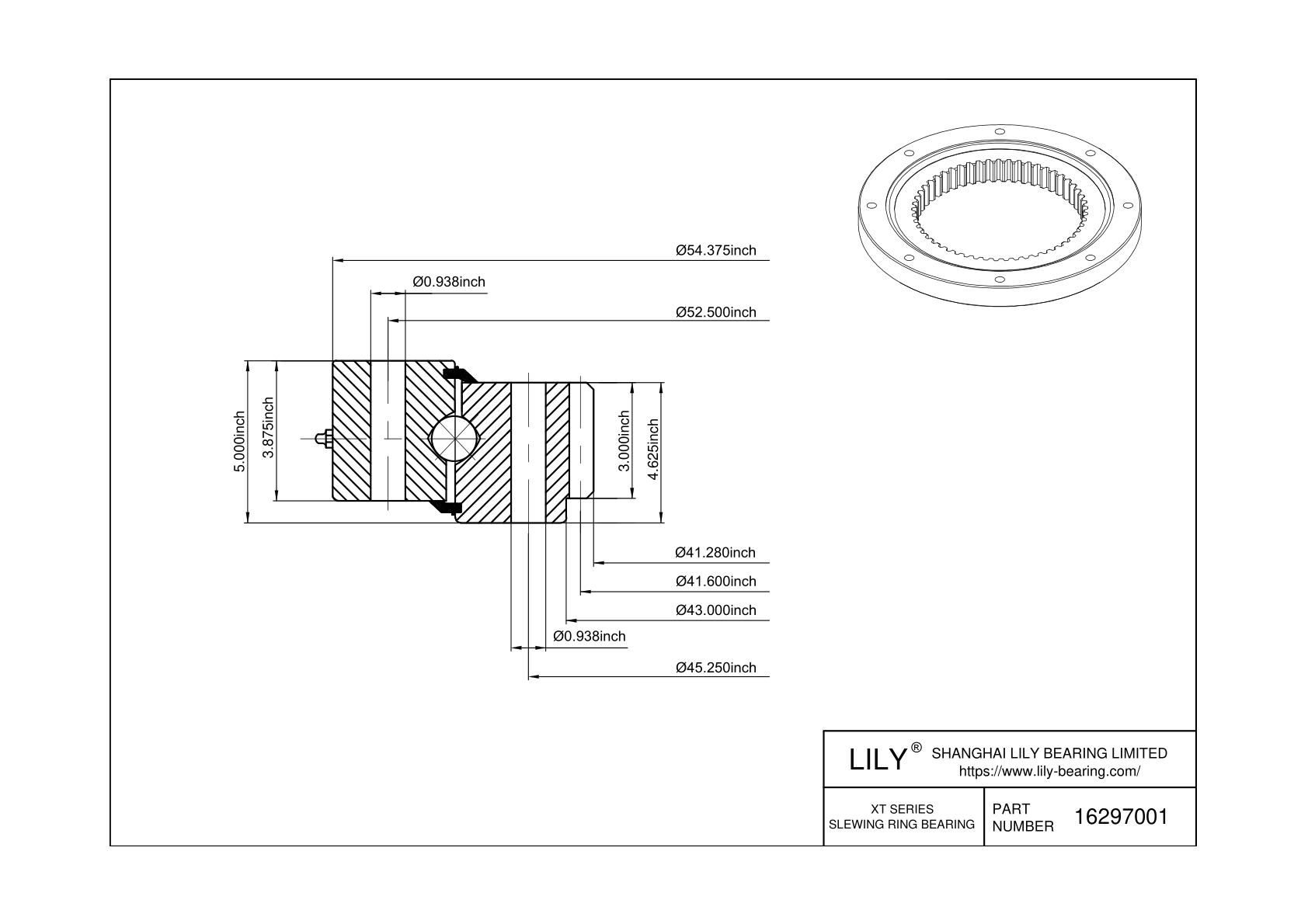 16297001 Four Point Contact Ball Slewing Ring Bearing cad drawing
