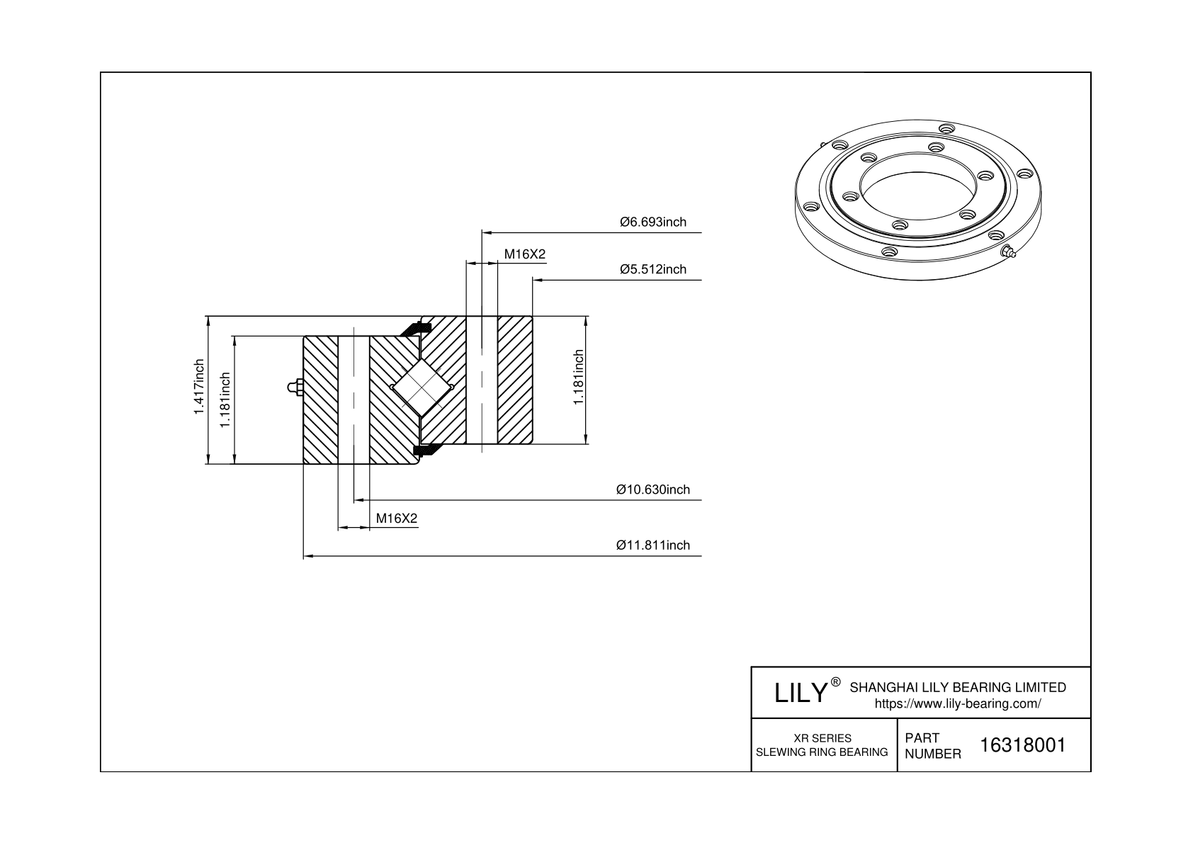 16318001 Cross Roller Slewing Ring Bearing cad drawing