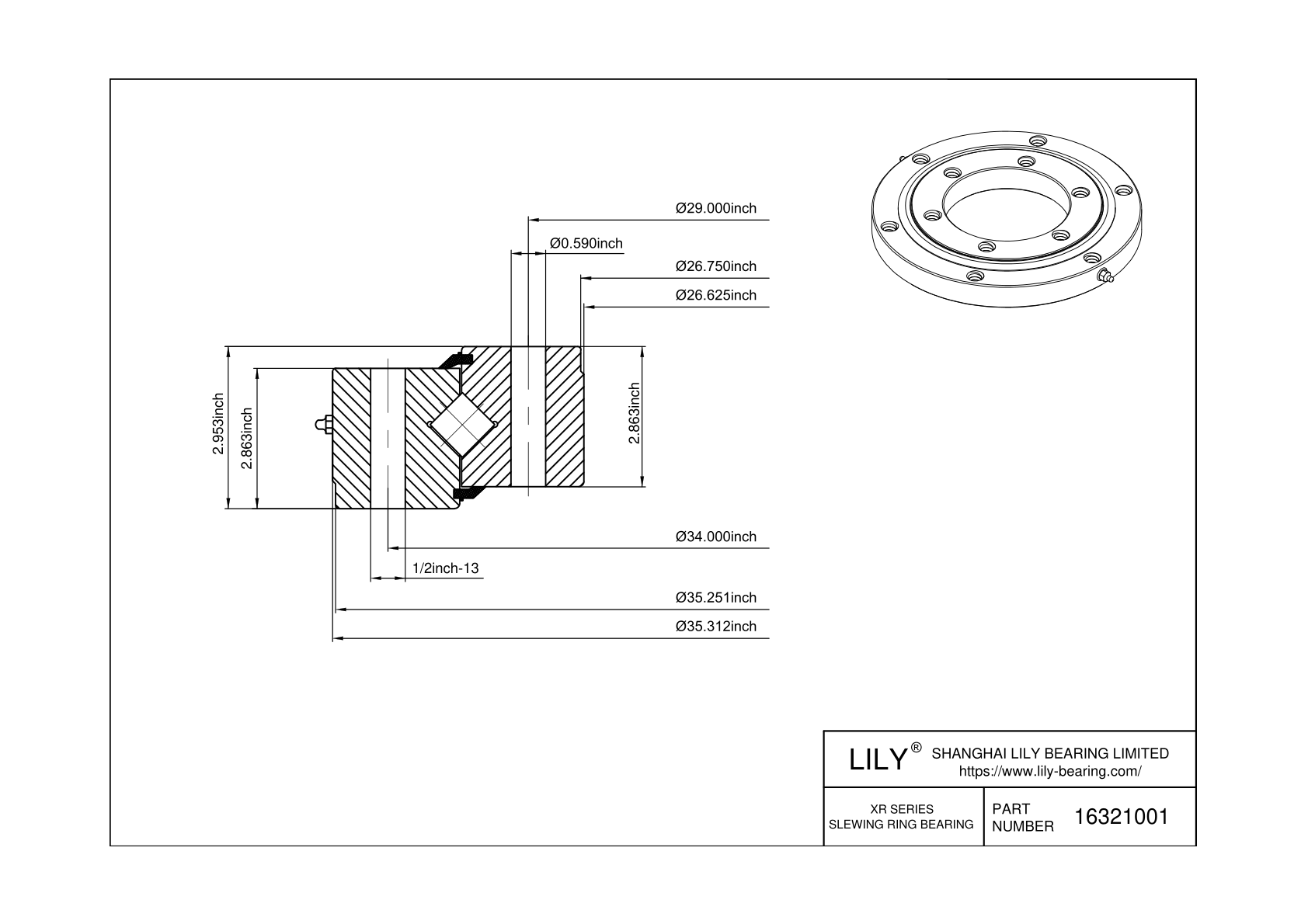 16321001 Cross Roller Slewing Ring Bearing cad drawing
