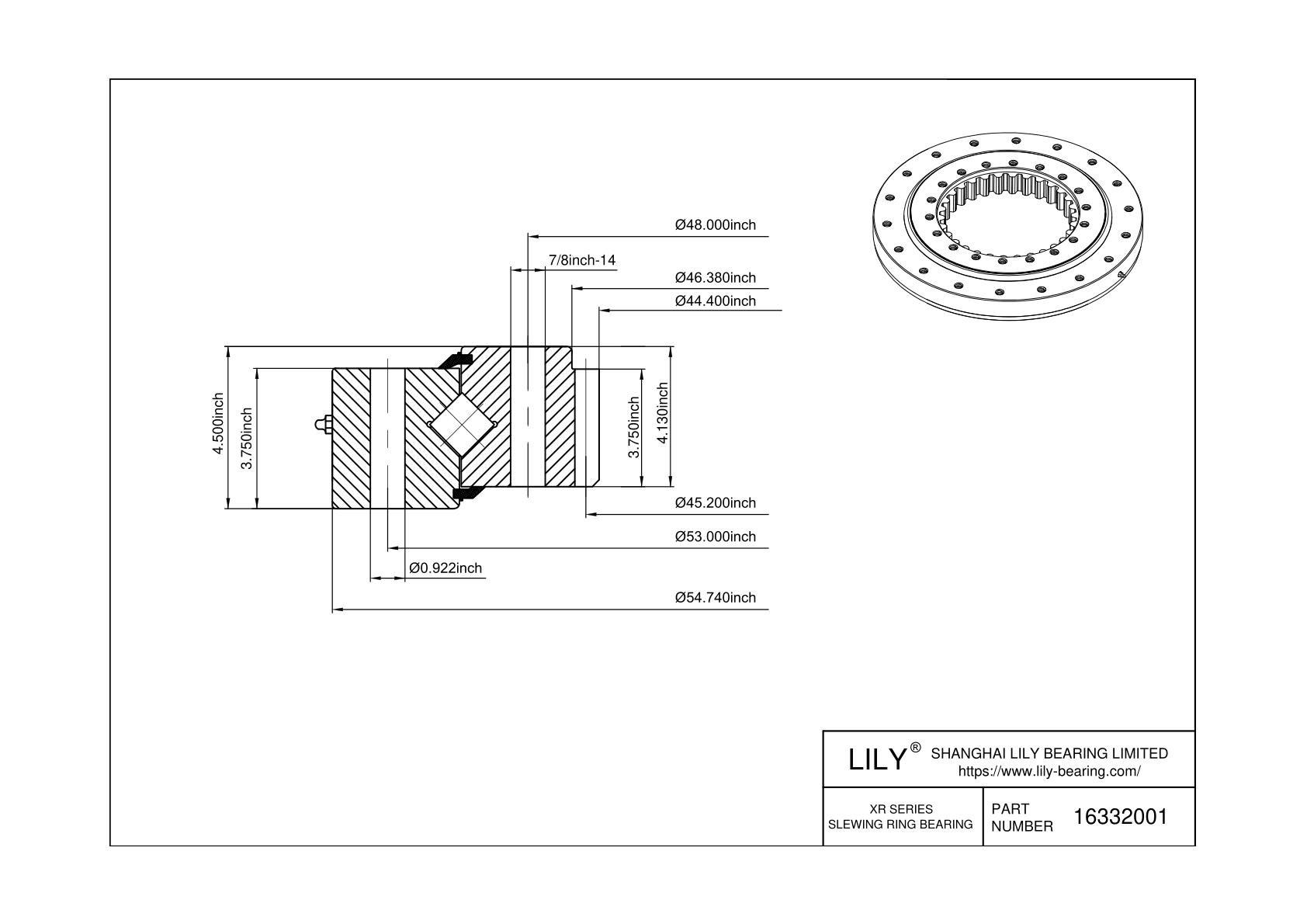 16332001 Cross Roller Slewing Ring Bearing cad drawing