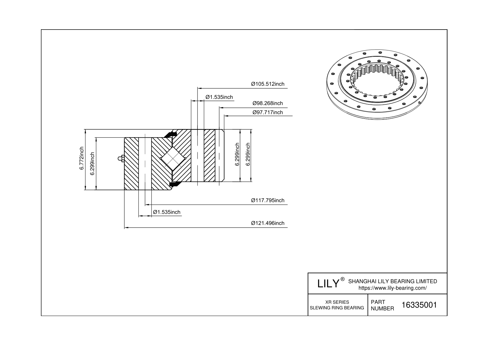 16335001 Cross Roller Slewing Ring Bearing cad drawing