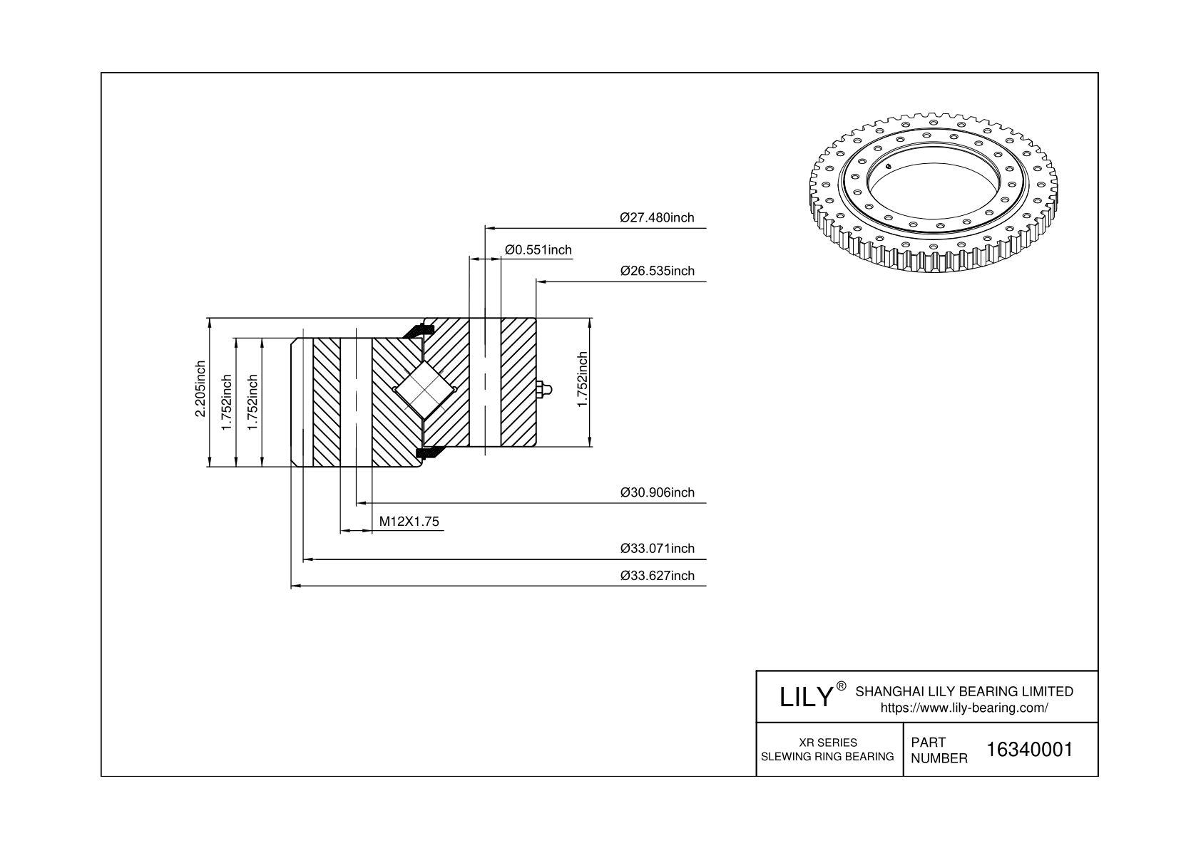 16340001 Cross Roller Slewing Ring Bearing cad drawing