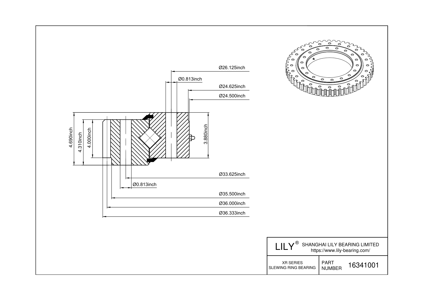 16341001 Cross Roller Slewing Ring Bearing cad drawing
