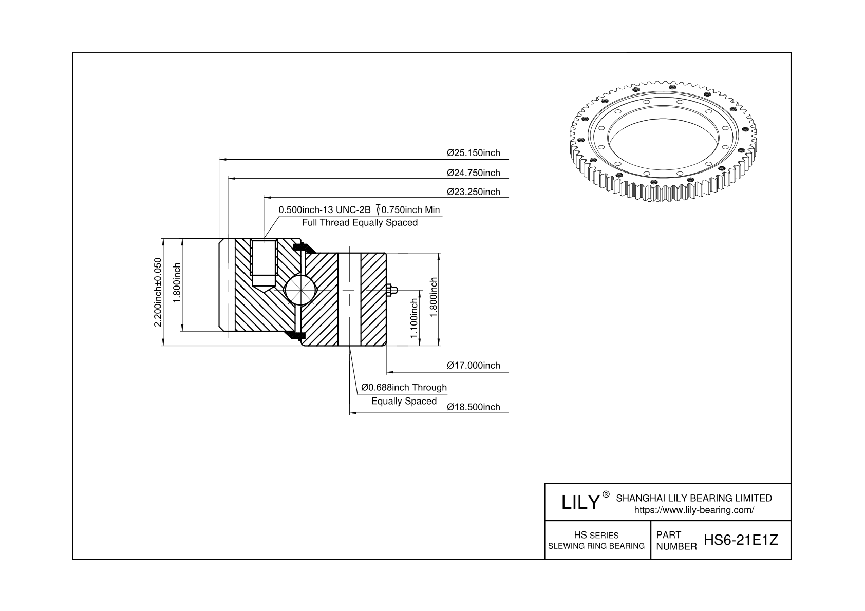 HS6-21E1Z Four Point Contact Ball Slewing Ring Bearing cad drawing