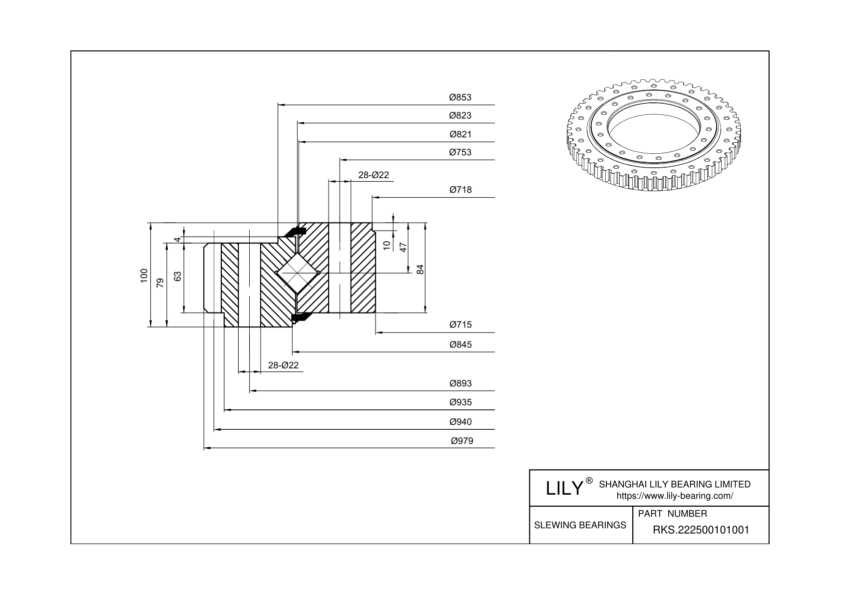 RKS.222500101001 Cross Roller Slewing Ring Bearing cad drawing