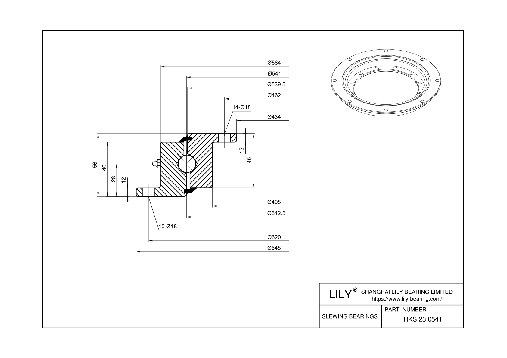 RKS.23 0541 Four Point Contact Ball Slewing Ring Bearing cad drawing