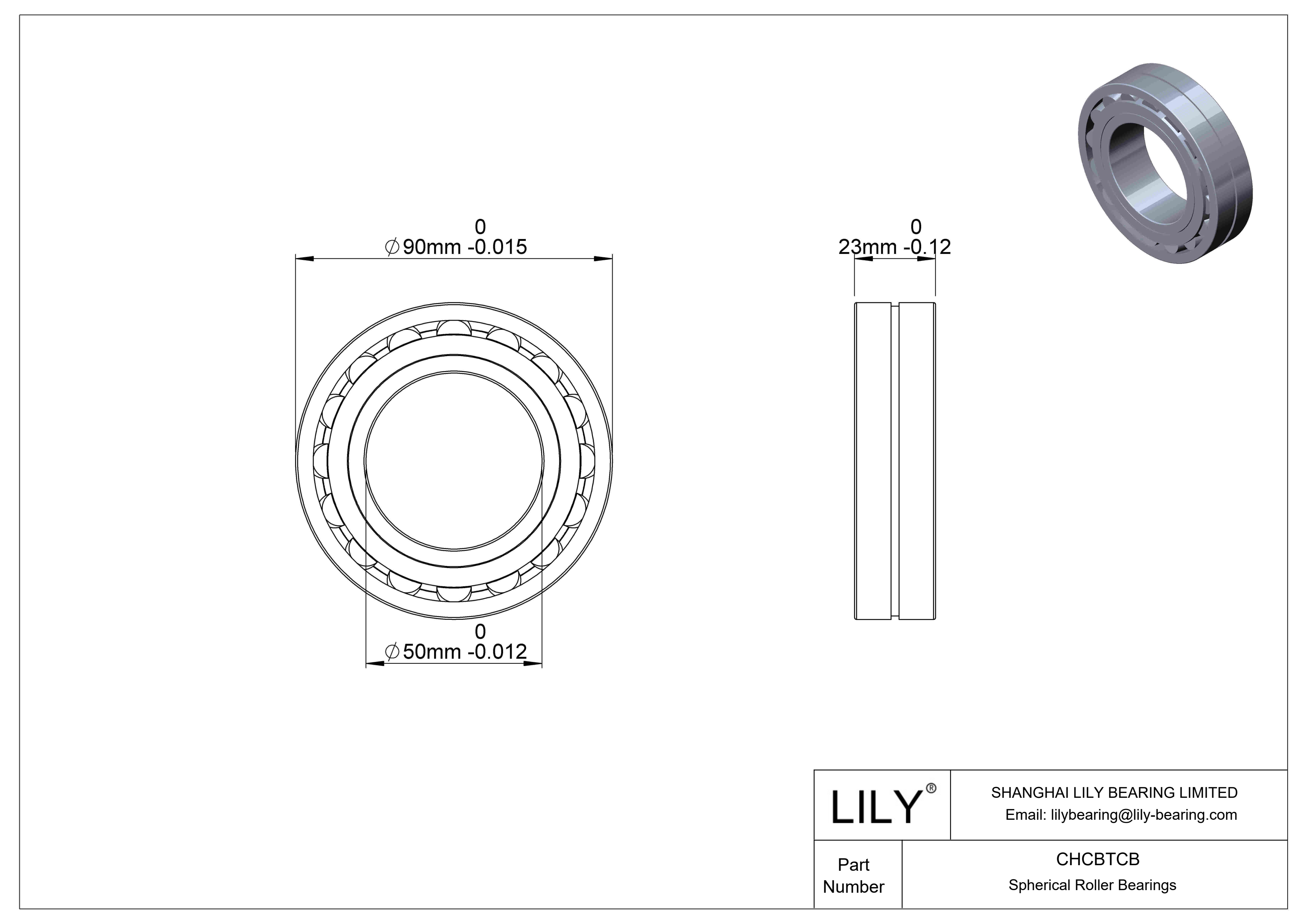 CHCBTCB Spherical Roller Bearings cad drawing