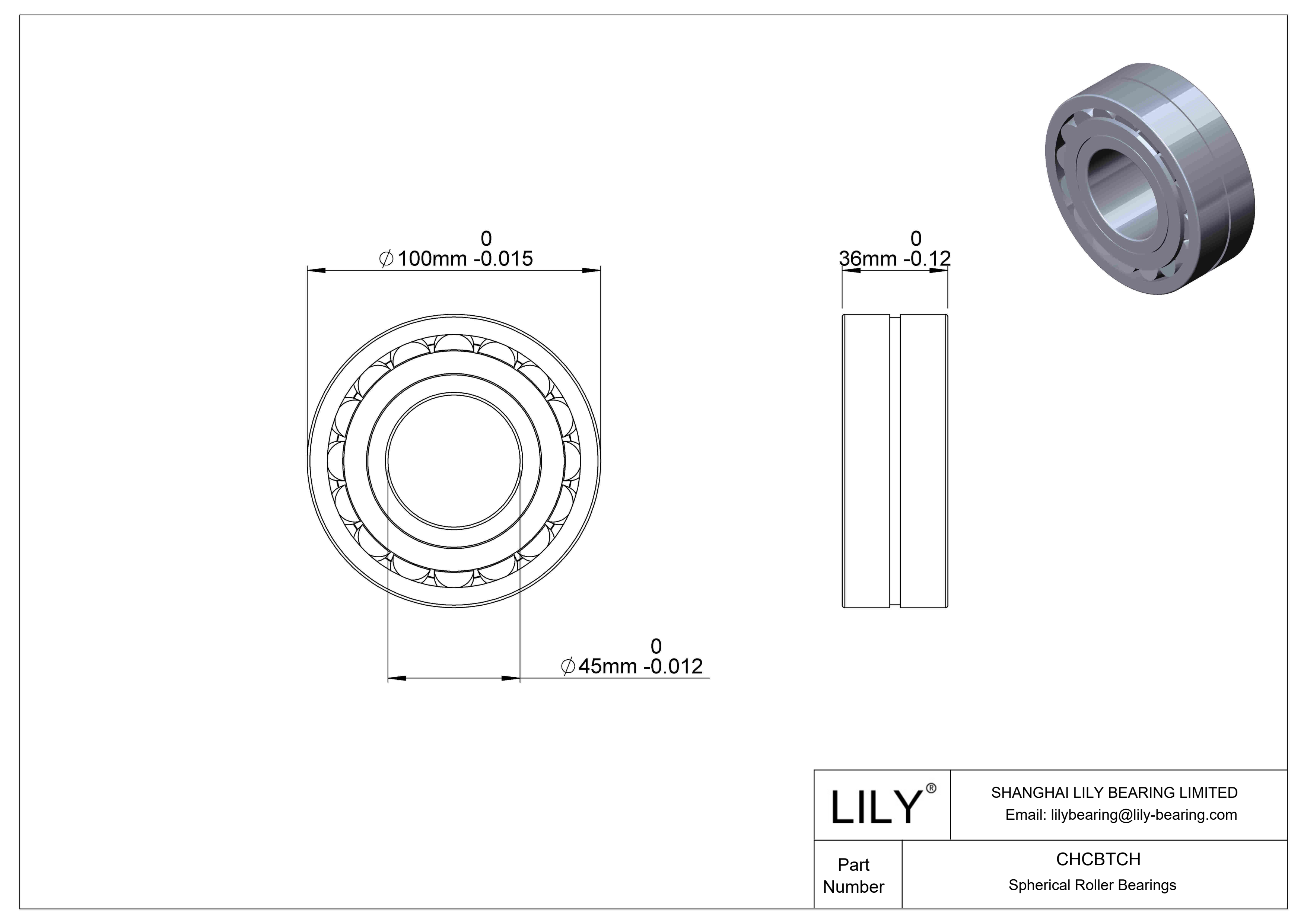 CHCBTCH Spherical Roller Bearings cad drawing