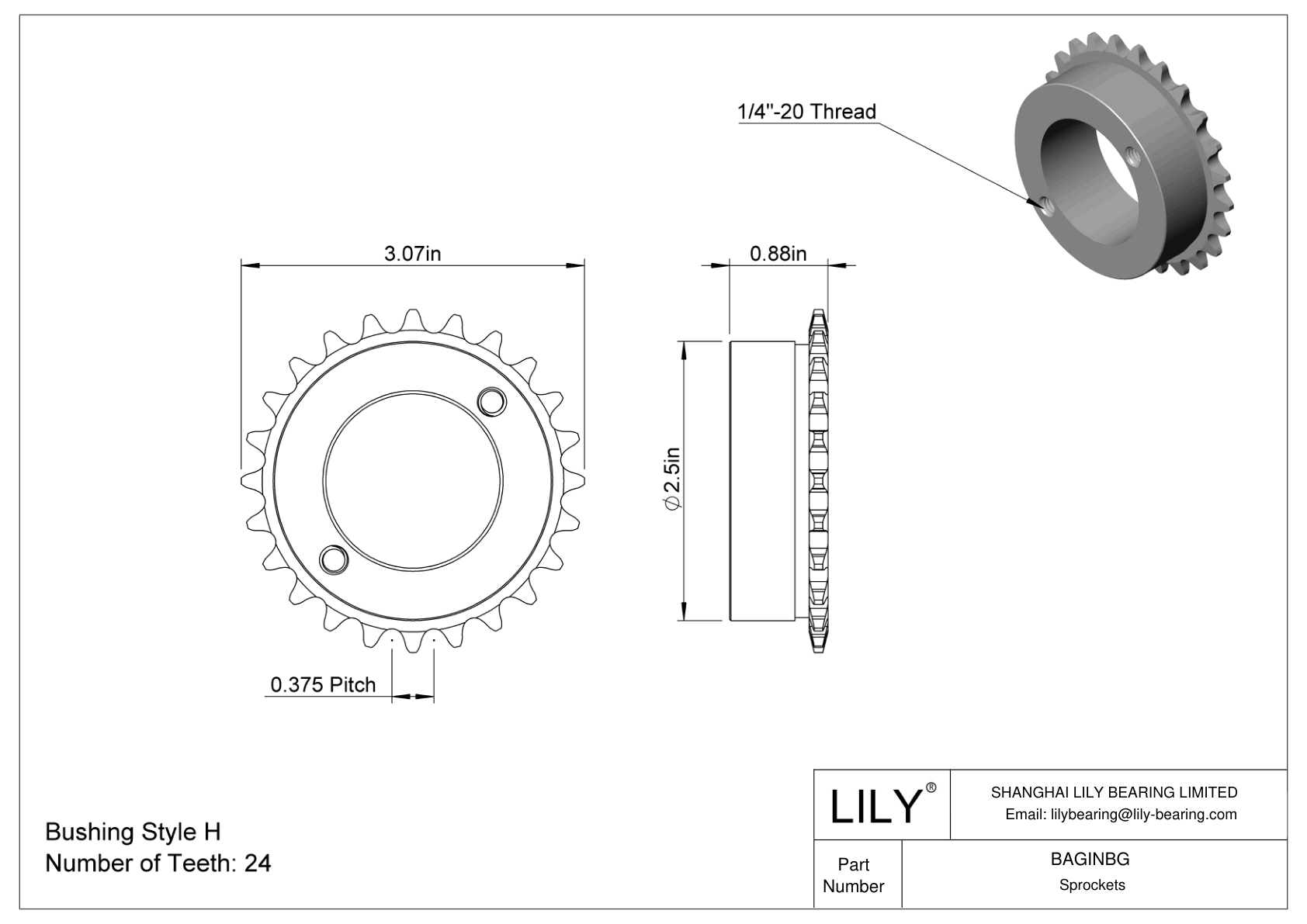 BAGINBG Split-Tapered Bushing-Bore Sprockets for ANSI Roller Chain cad drawing