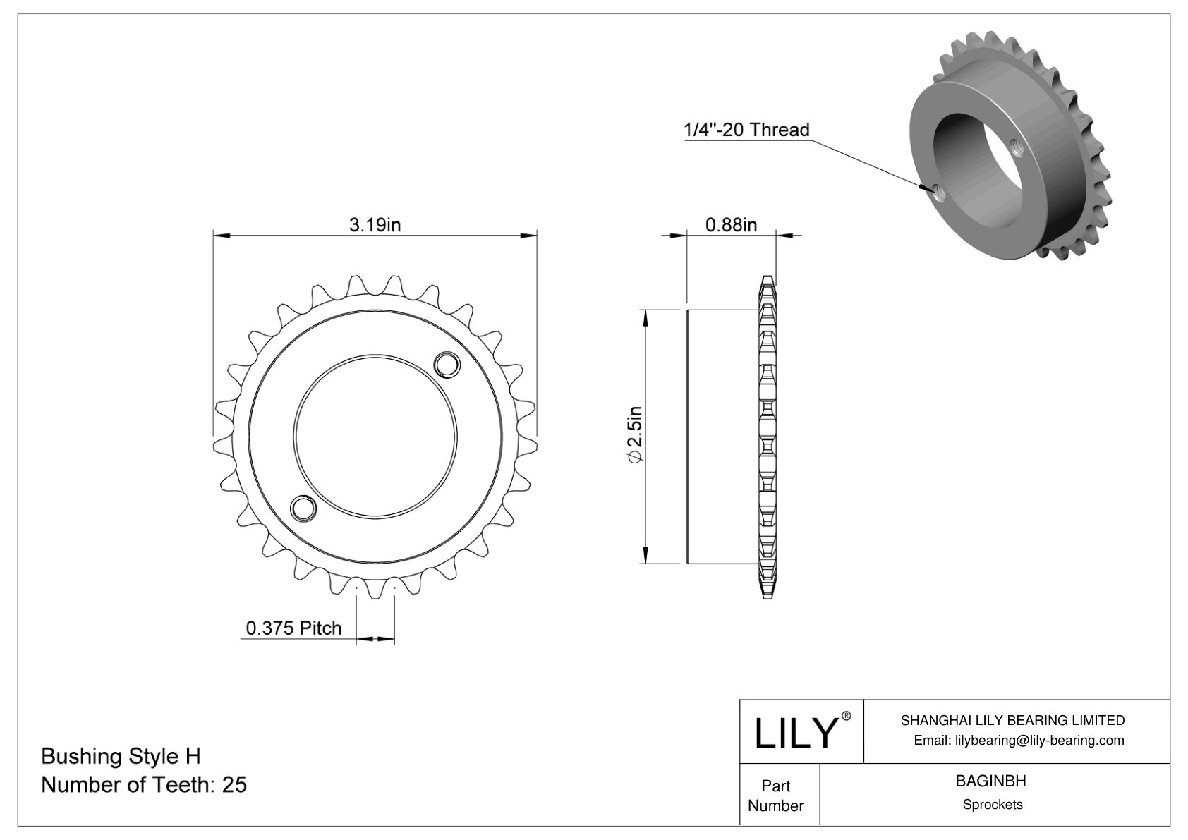 BAGINBH Split-Tapered Bushing-Bore Sprockets for ANSI Roller Chain cad drawing