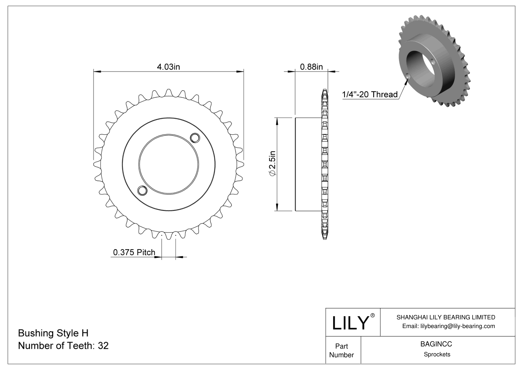 BAGINCC Ruedas dentadas con casquillo cónico dividido para cadena de rodillos ANSI cad drawing