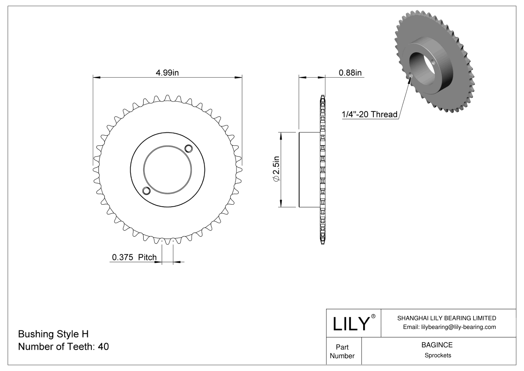 BAGINCE 用于 ANSI 滚子链的剖分式锥形衬套内孔链轮 cad drawing