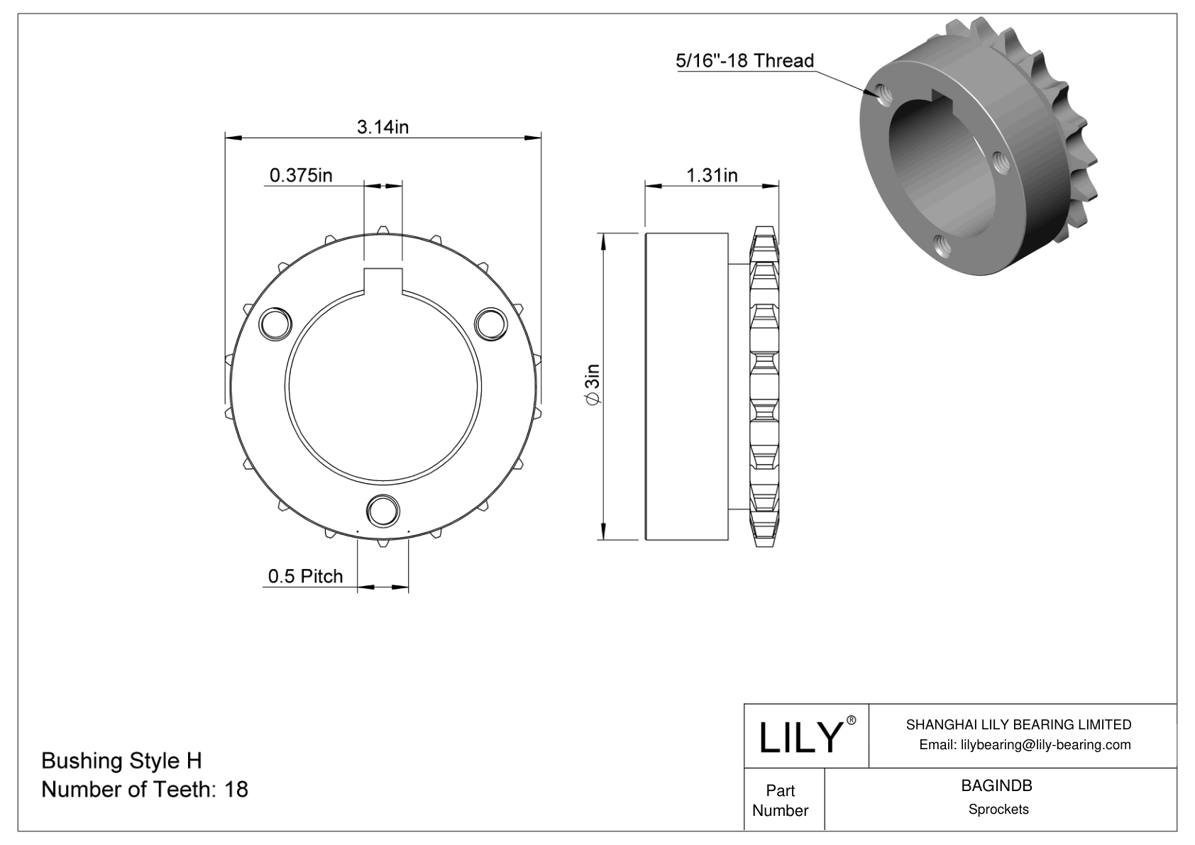 BAGINDB Split-Tapered Bushing-Bore Sprockets for ANSI Roller Chain cad drawing