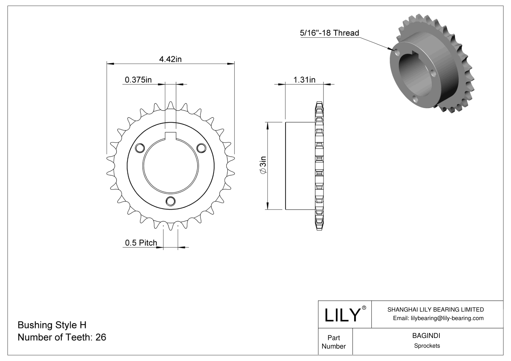 BAGINDI Split-Tapered Bushing-Bore Sprockets for ANSI Roller Chain cad drawing