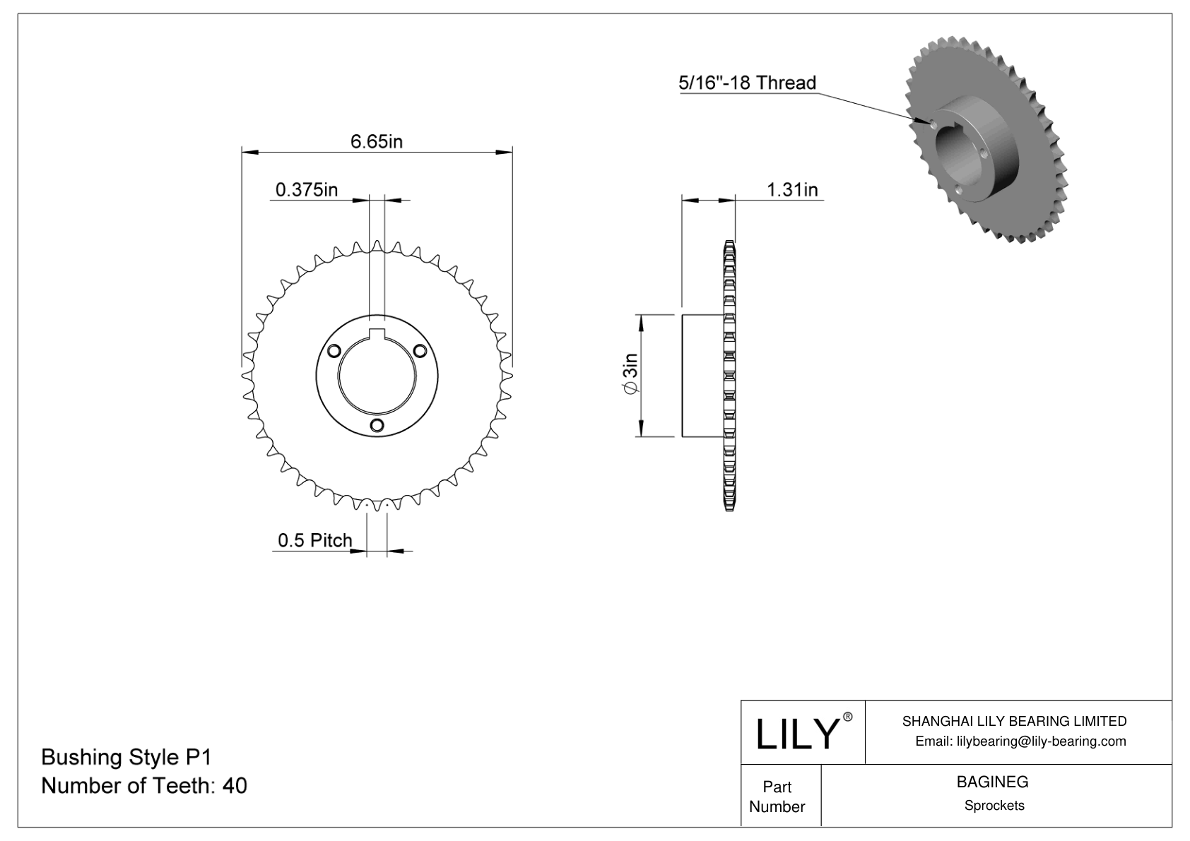 BAGINEG Ruedas dentadas con casquillo cónico dividido para cadena de rodillos ANSI cad drawing