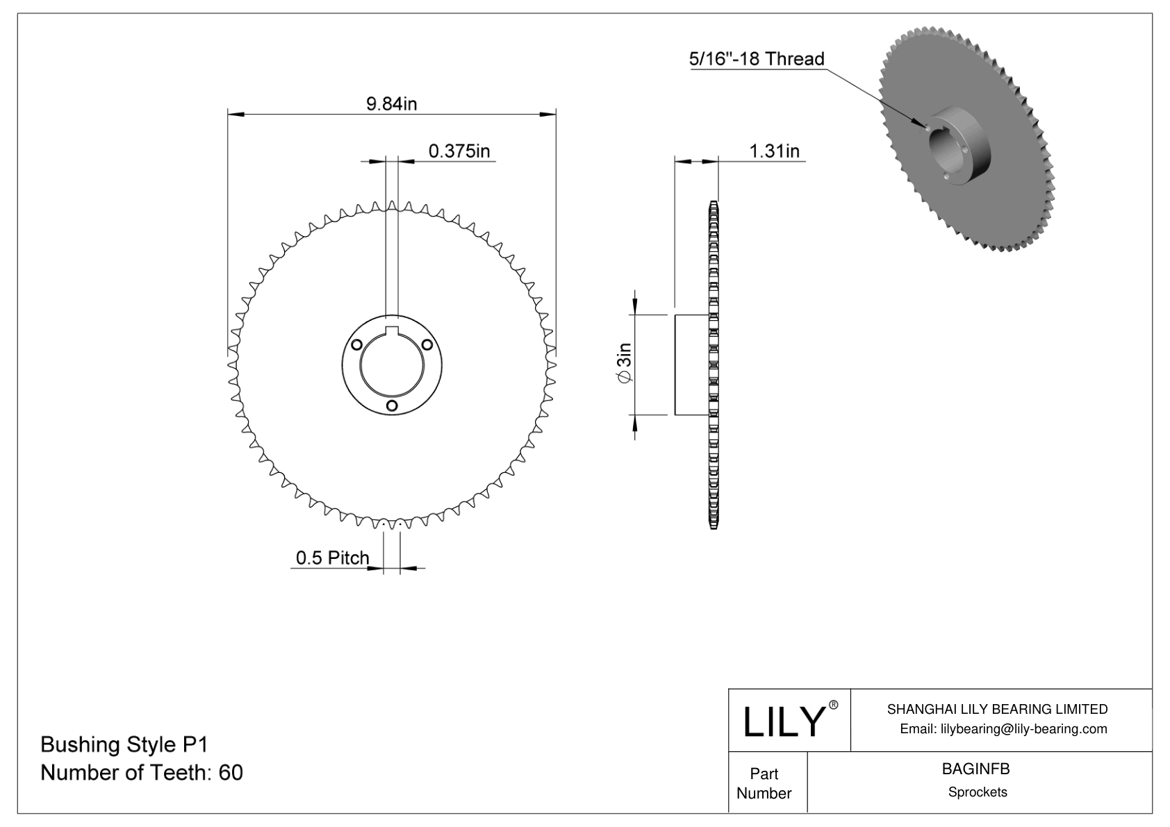 BAGINFB Split-Tapered Bushing-Bore Sprockets for ANSI Roller Chain cad drawing