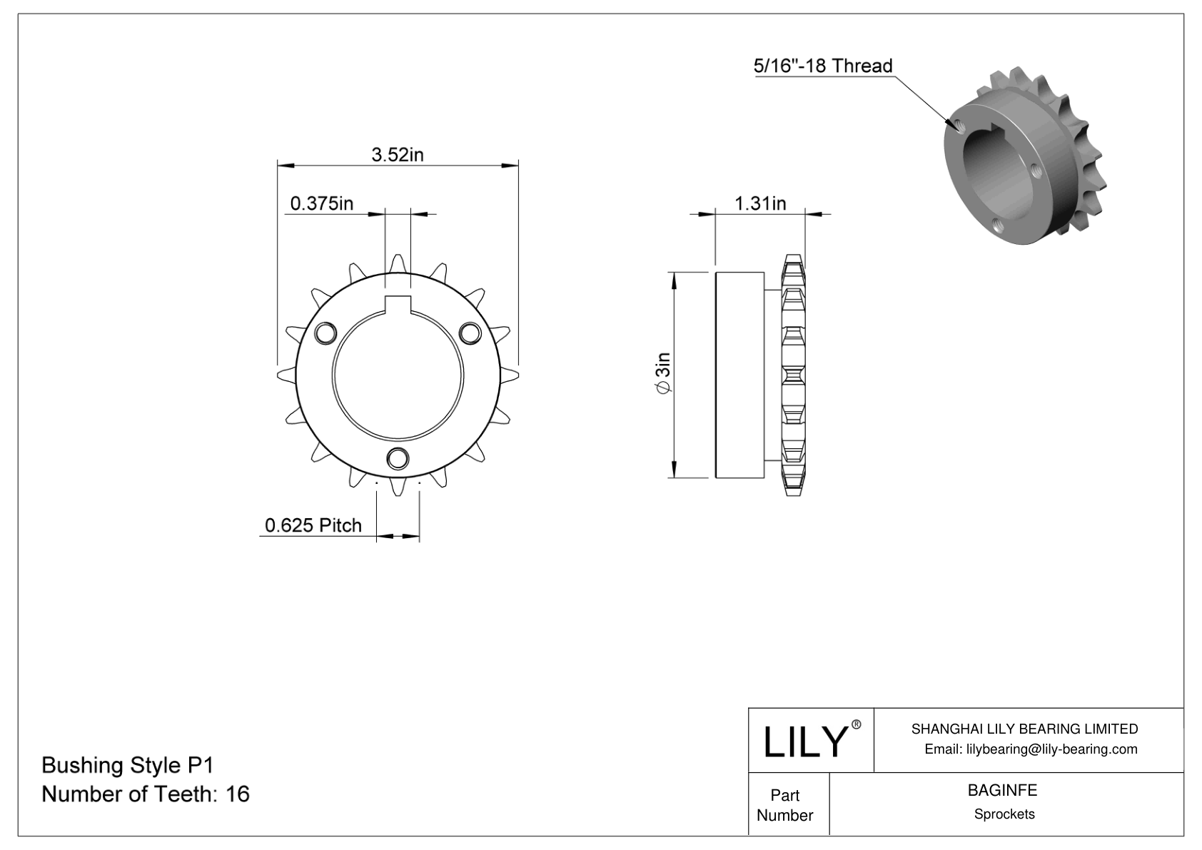 BAGINFE Split-Tapered Bushing-Bore Sprockets for ANSI Roller Chain cad drawing