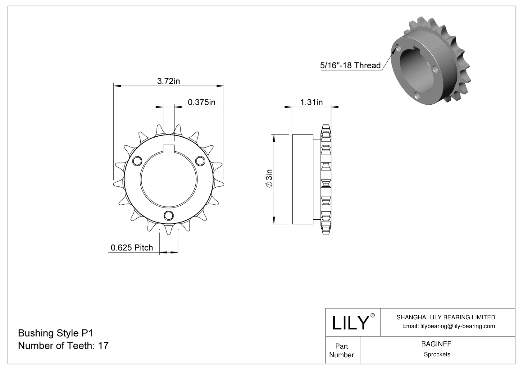 BAGINFF Ruedas dentadas con casquillo cónico dividido para cadena de rodillos ANSI cad drawing