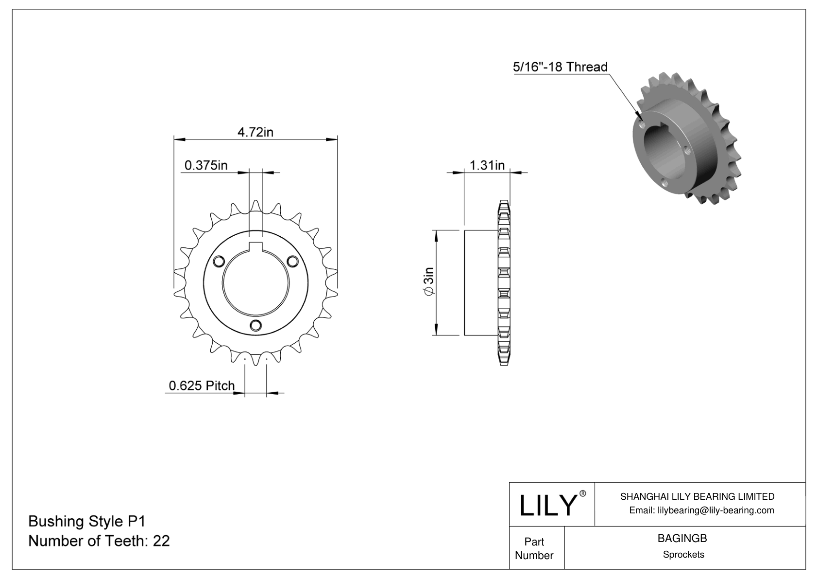 BAGINGB Split-Tapered Bushing-Bore Sprockets for ANSI Roller Chain cad drawing