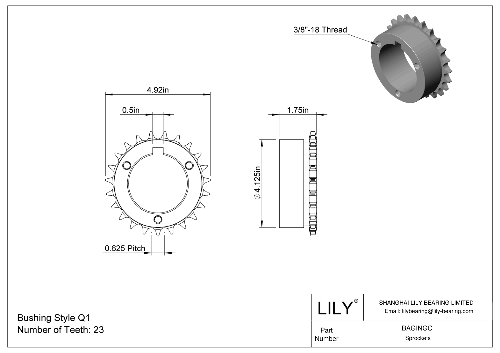 BAGINGC Split-Tapered Bushing-Bore Sprockets for ANSI Roller Chain cad drawing