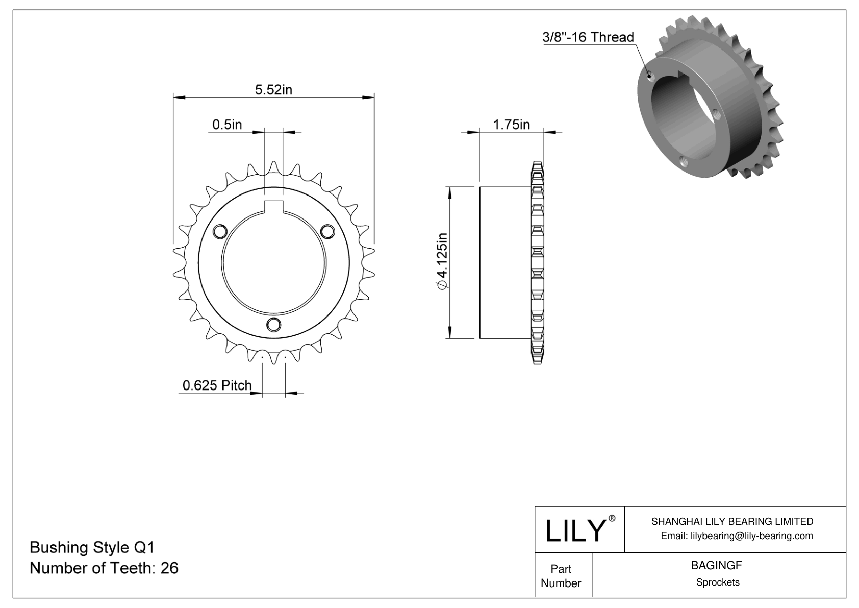 BAGINGF Split-Tapered Bushing-Bore Sprockets for ANSI Roller Chain cad drawing