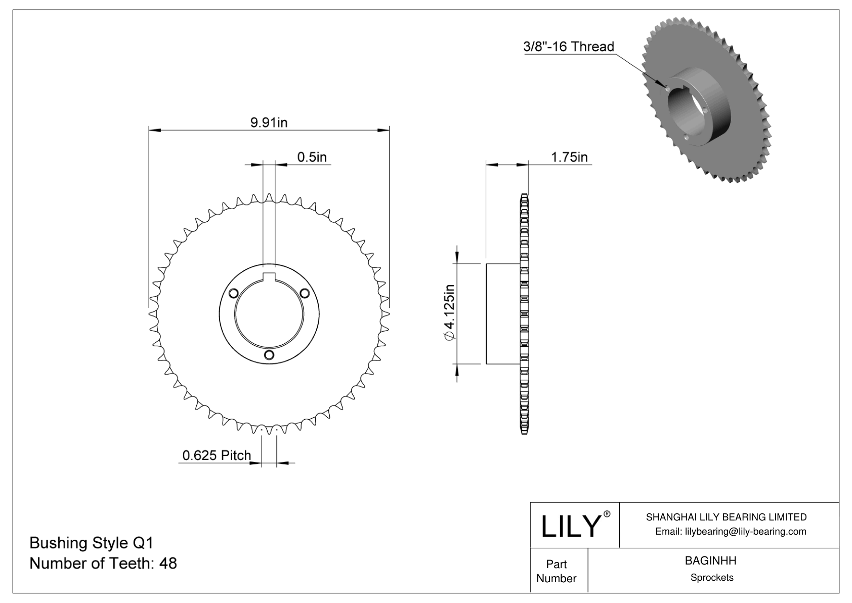 BAGINHH Split-Tapered Bushing-Bore Sprockets for ANSI Roller Chain cad drawing