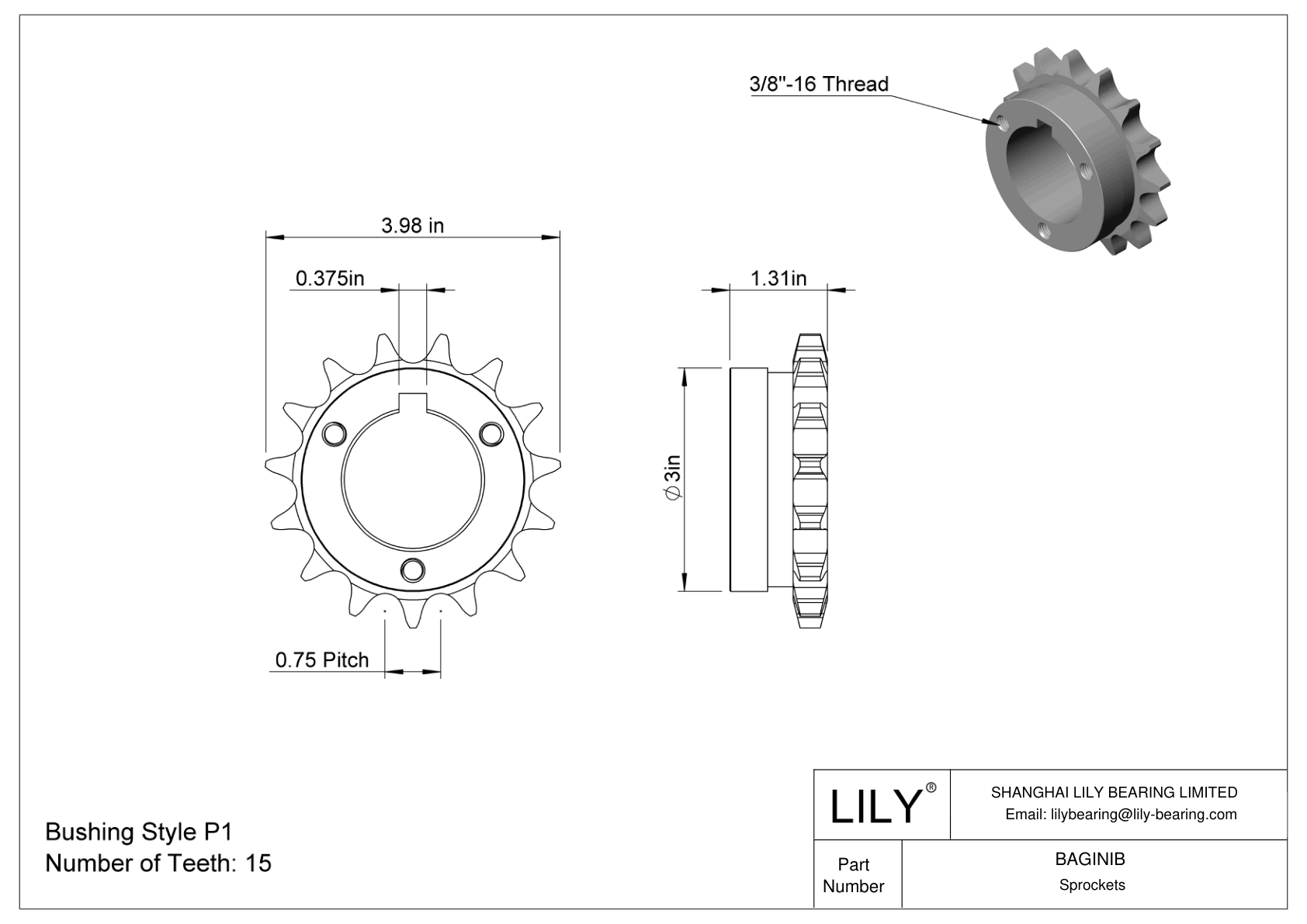 BAGINIB Split-Tapered Bushing-Bore Sprockets for ANSI Roller Chain cad drawing