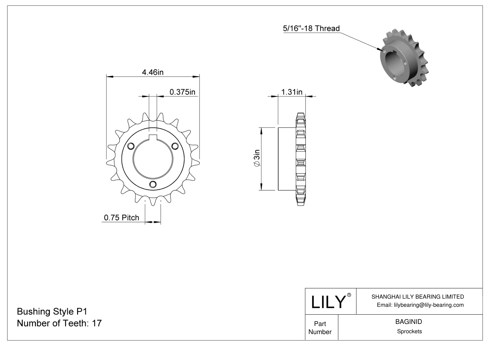 BAGINID Split-Tapered Bushing-Bore Sprockets for ANSI Roller Chain cad drawing