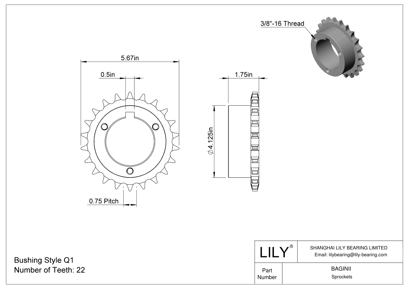 BAGINII Split-Tapered Bushing-Bore Sprockets for ANSI Roller Chain cad drawing