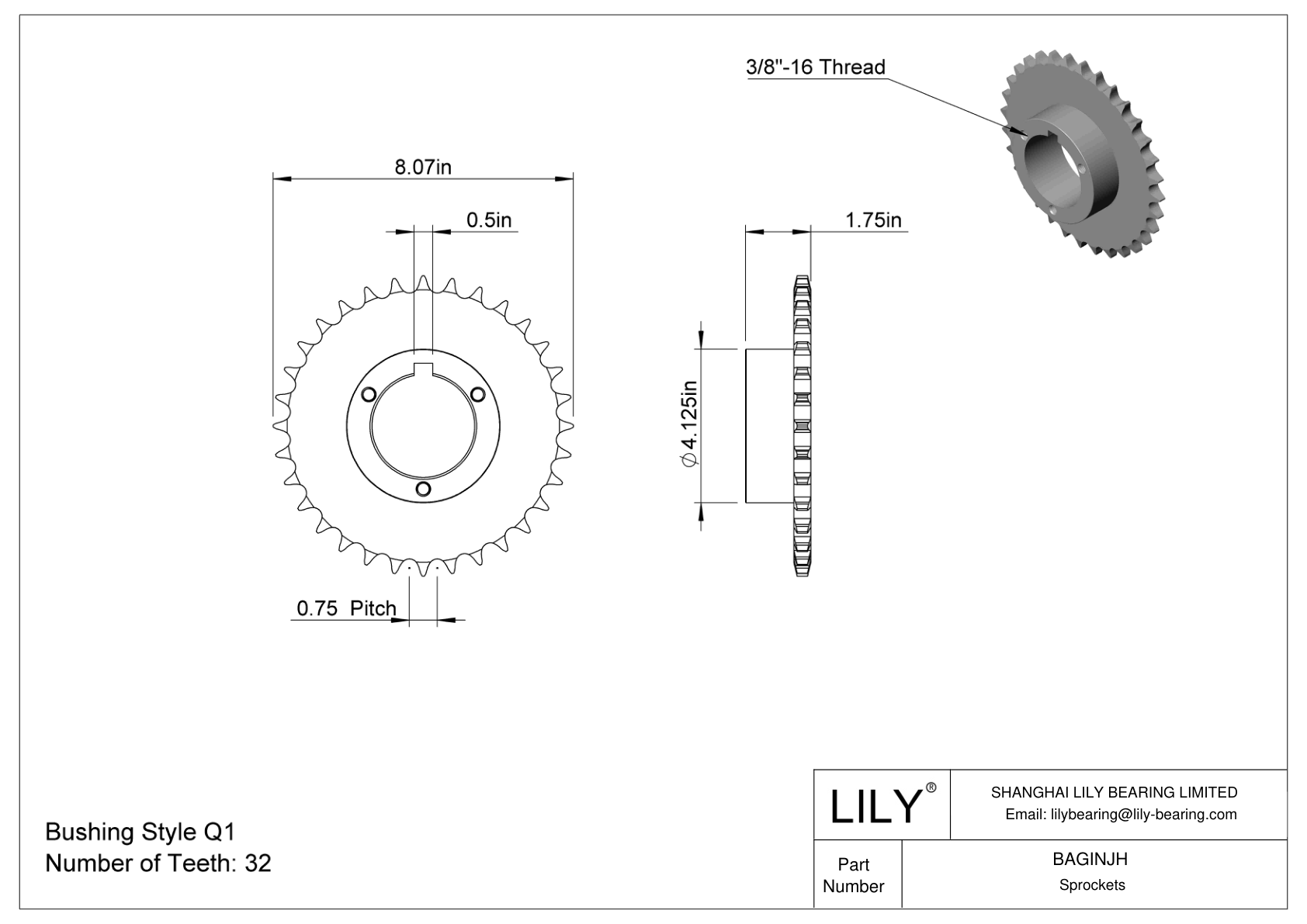 BAGINJH Split-Tapered Bushing-Bore Sprockets for ANSI Roller Chain cad drawing