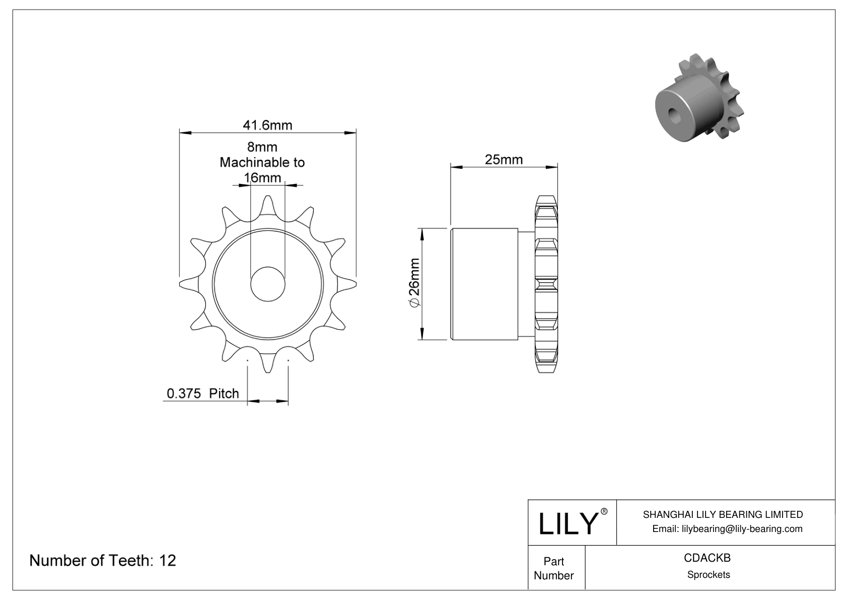 CDACKB Sprockets for Metric Roller Chain cad drawing