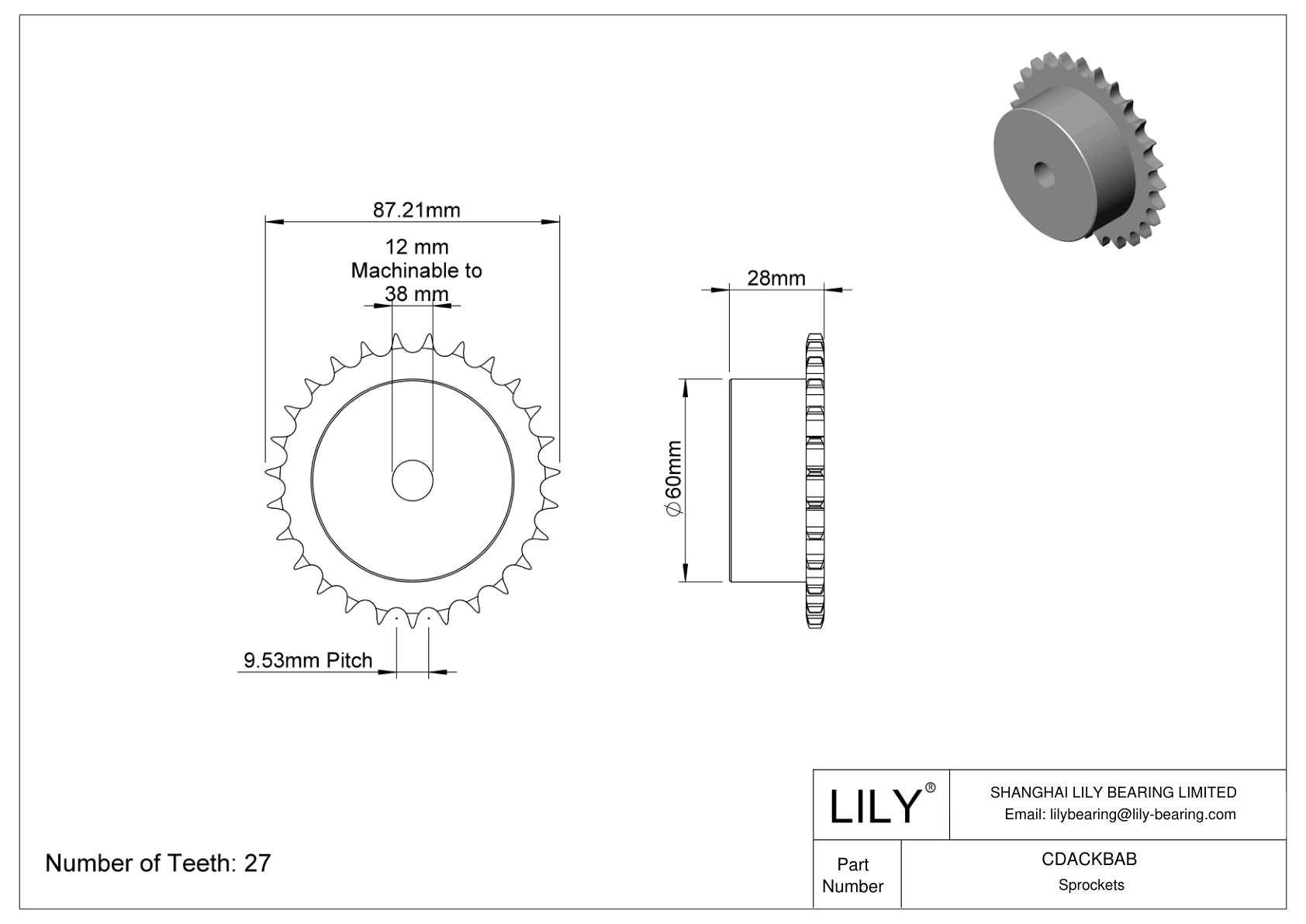 CDACKBAB Sprockets for Metric Roller Chain cad drawing