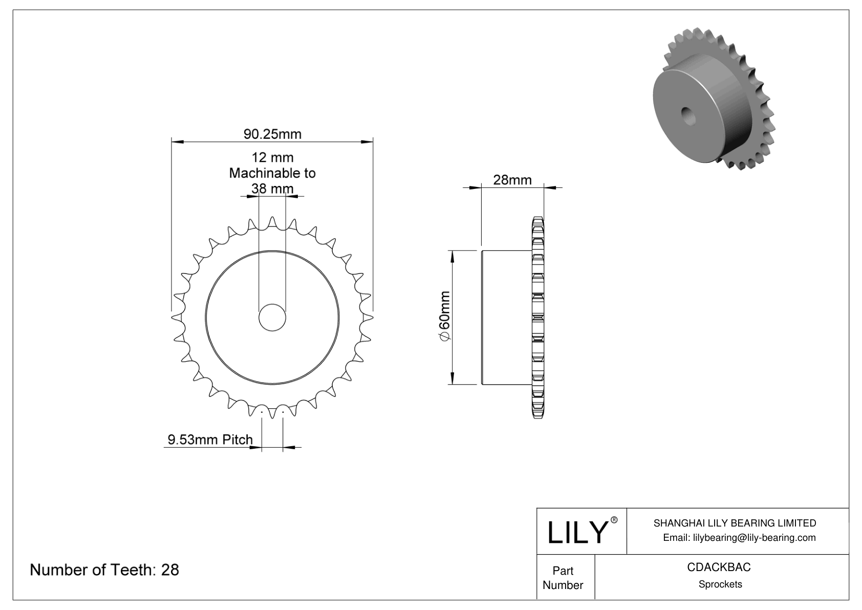 CDACKBAC Sprockets for Metric Roller Chain cad drawing